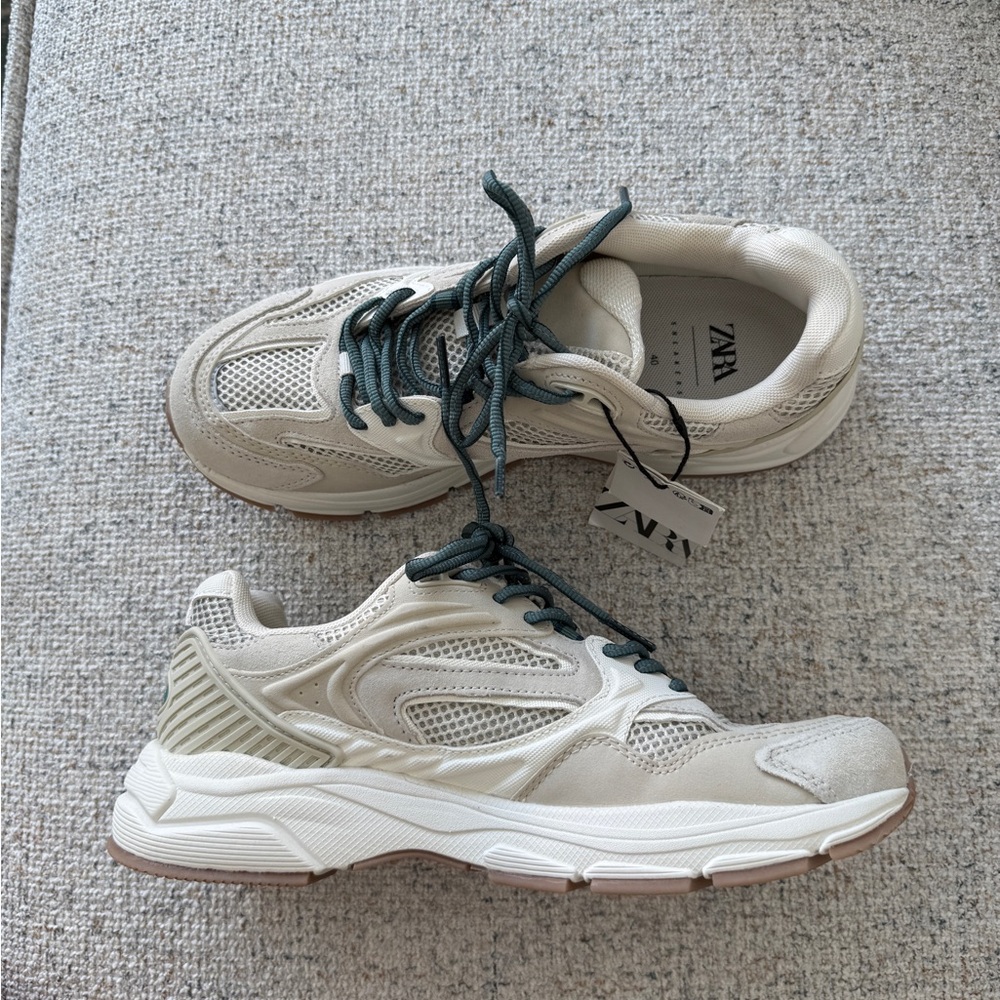 Zara Cream and Teal Sneakers